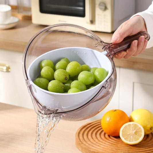 Dual-Layer Spinning Vegetable Washing Strainer