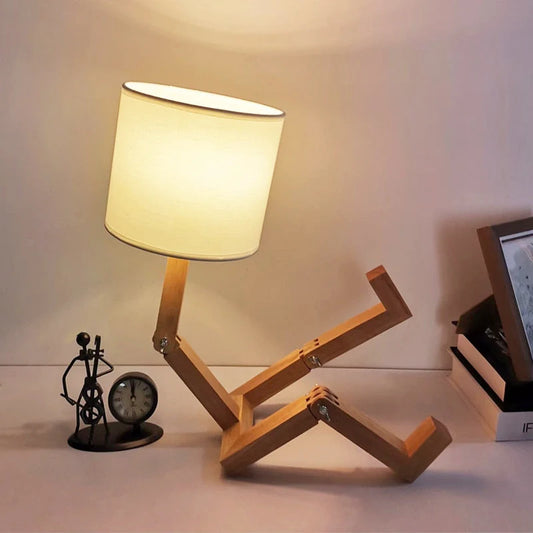 Thinker Wooden Robot Modern Night Lamp