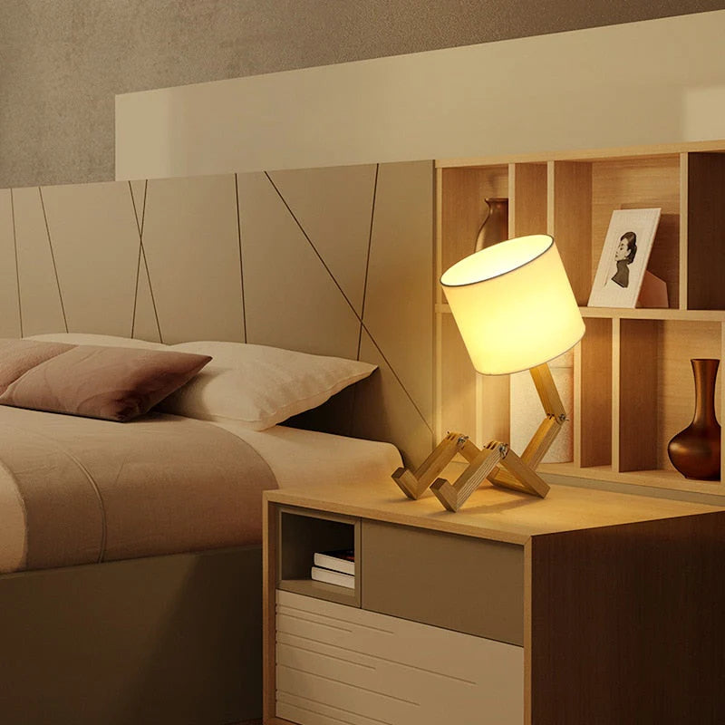 Thinker Wooden Robot Modern Night Lamp